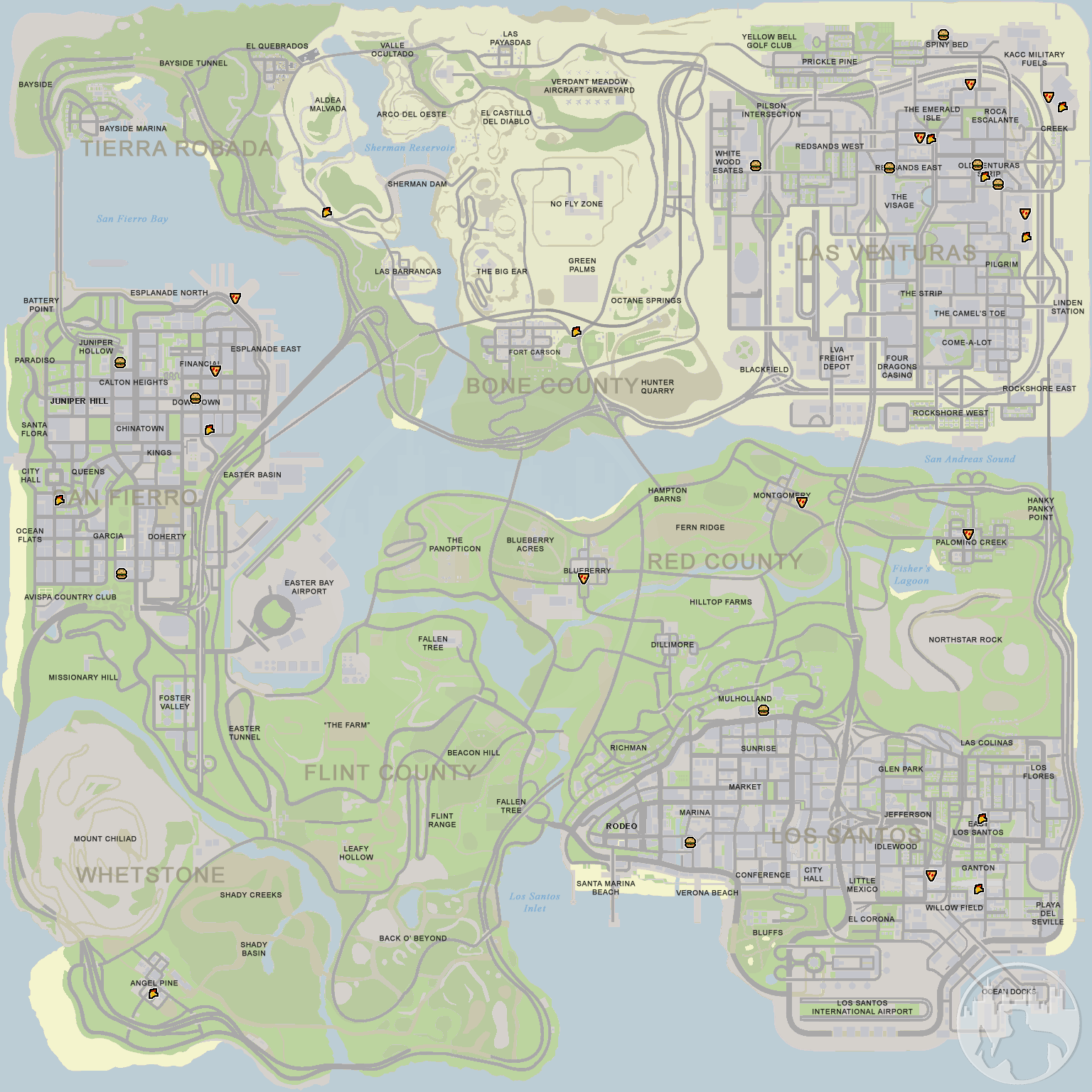 GTA San Andreas Restaurant Map