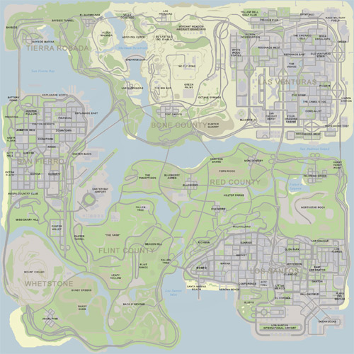 GTA V Map based on GTA 1 Map, Los Angeles, San Francisco. - GTA V